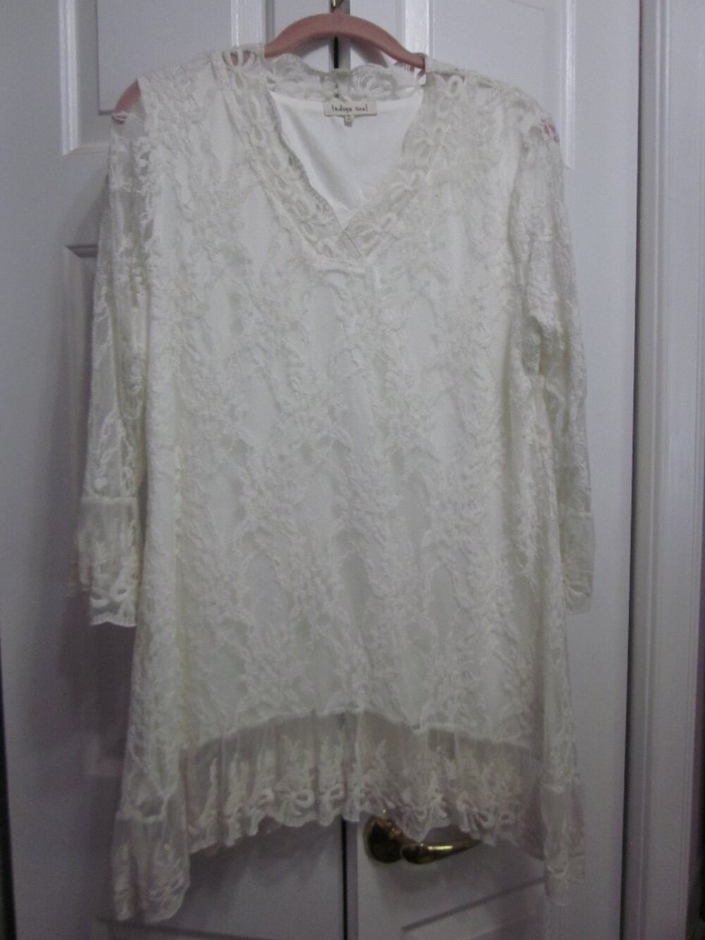 Indigo Soul Ivory Lined Lace Tunic Sz XL
